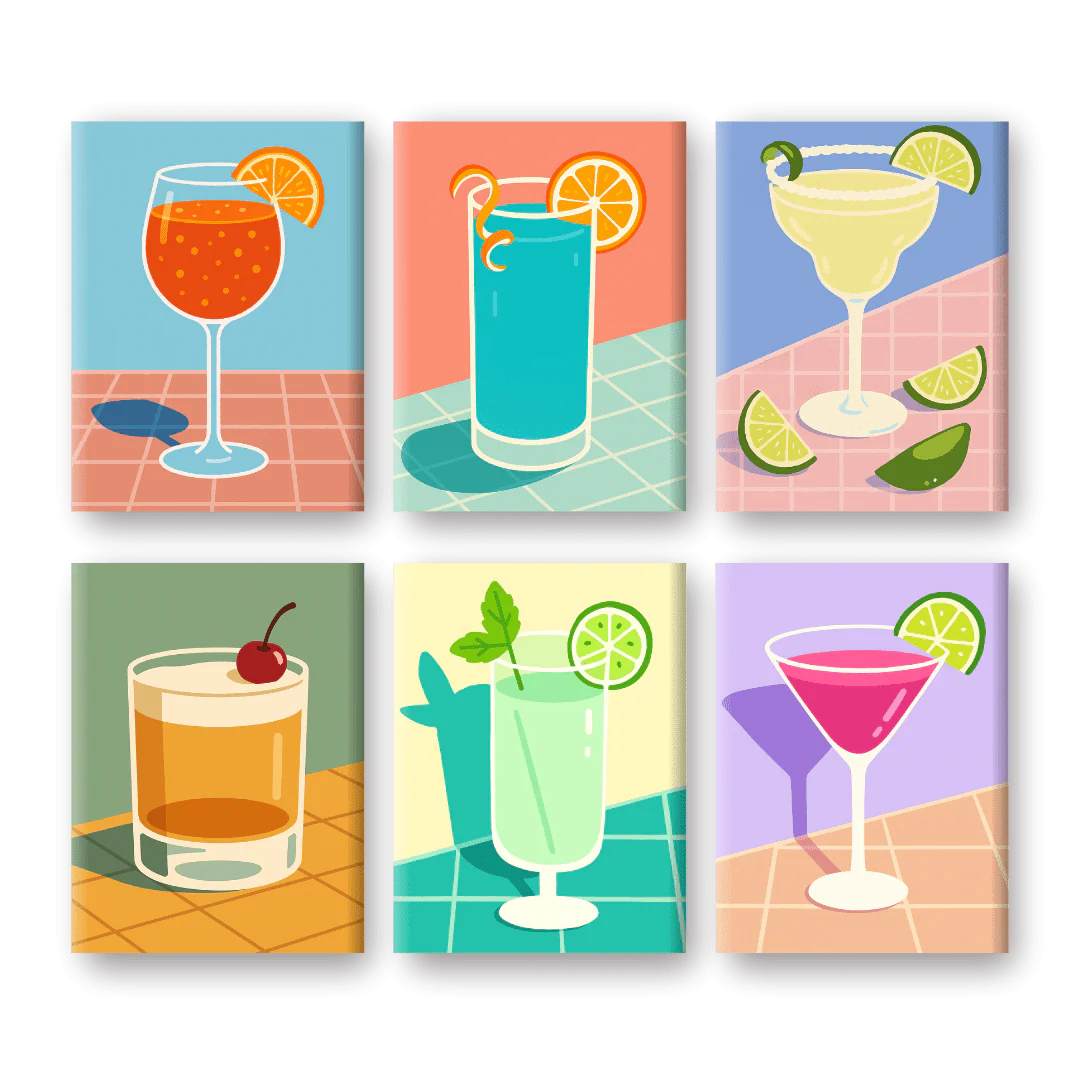 6 Mini-Gemälde | Tropische Cocktails Set
