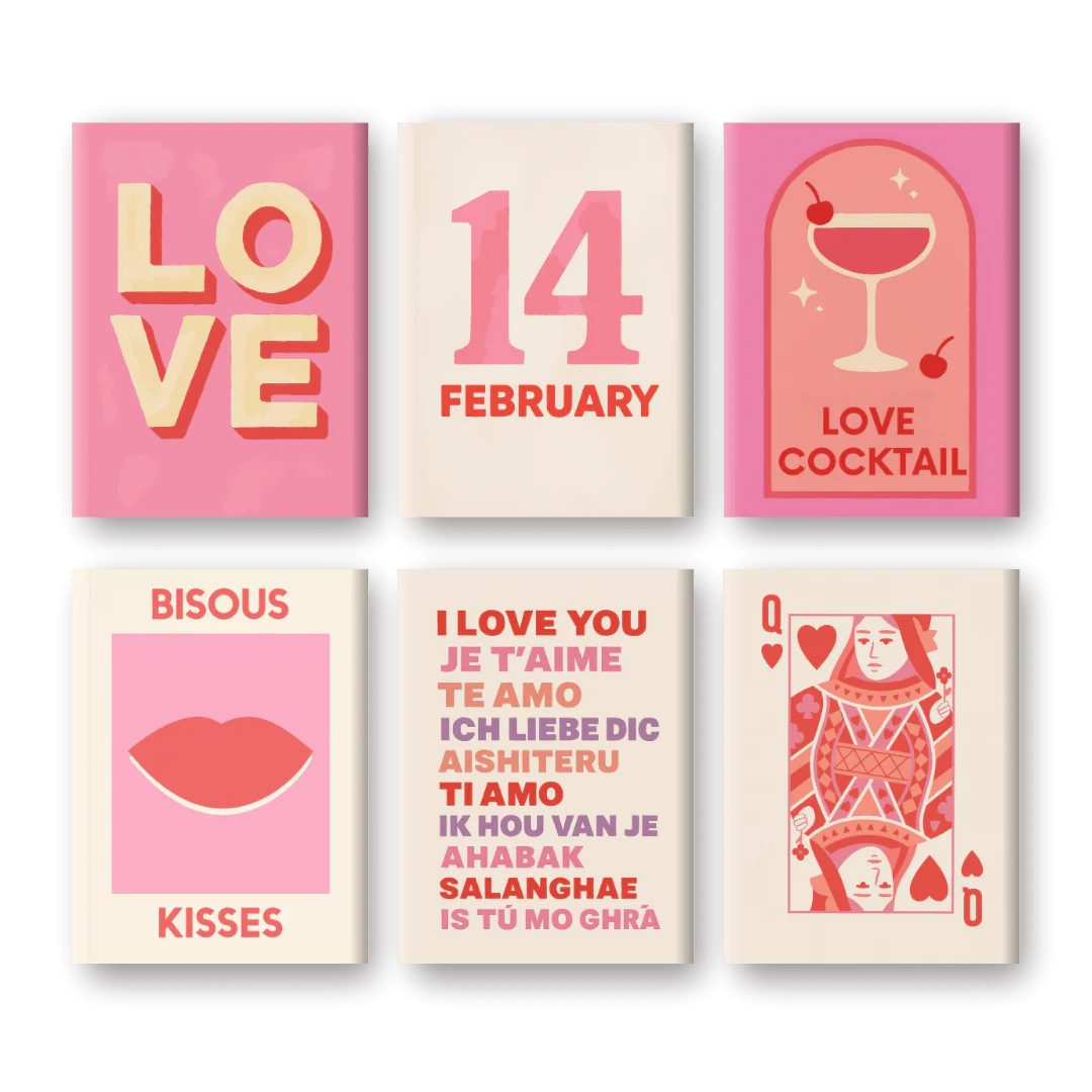 6 Mini-Gemälde | Valentins Set