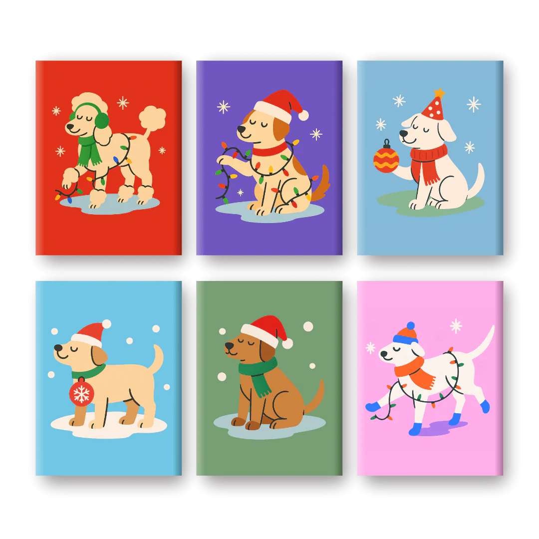 6 Mini-GemÀlde | Weihnachts Hunde Set
