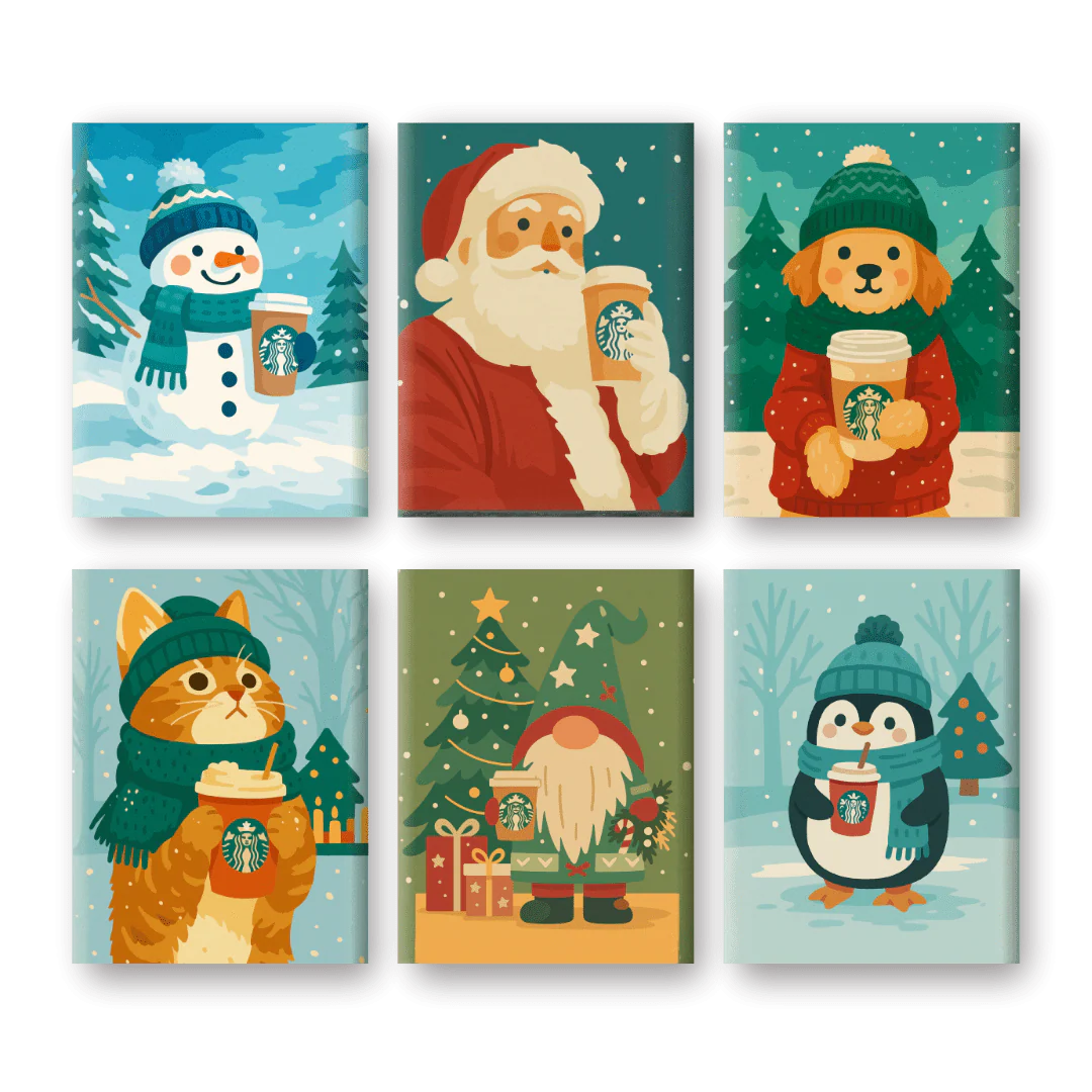 6 Mini-Gemälde | Weihnachtsfreunde Set