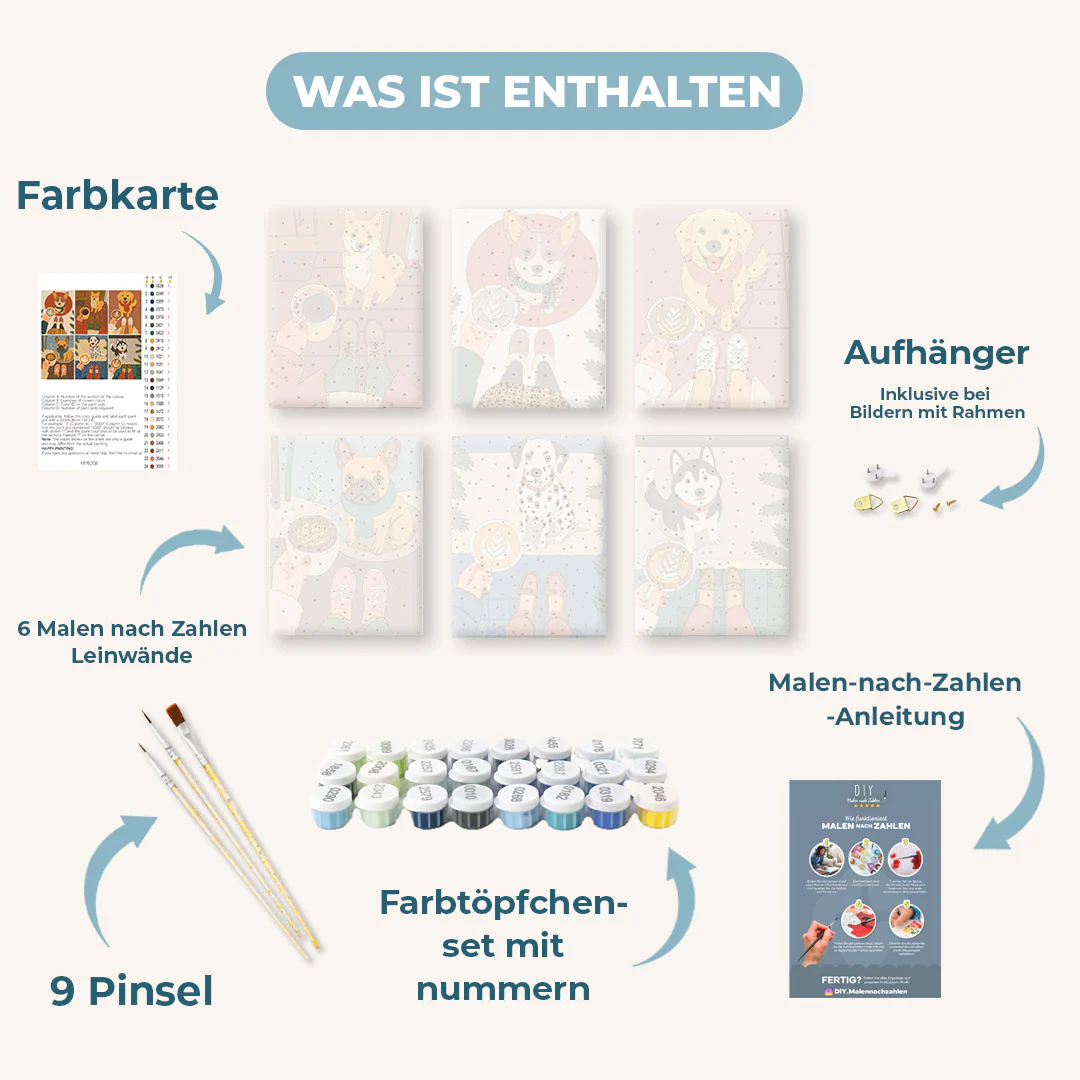 6 Mini-Gemälde | Winter Kaffee & Hunde Set - Image 3