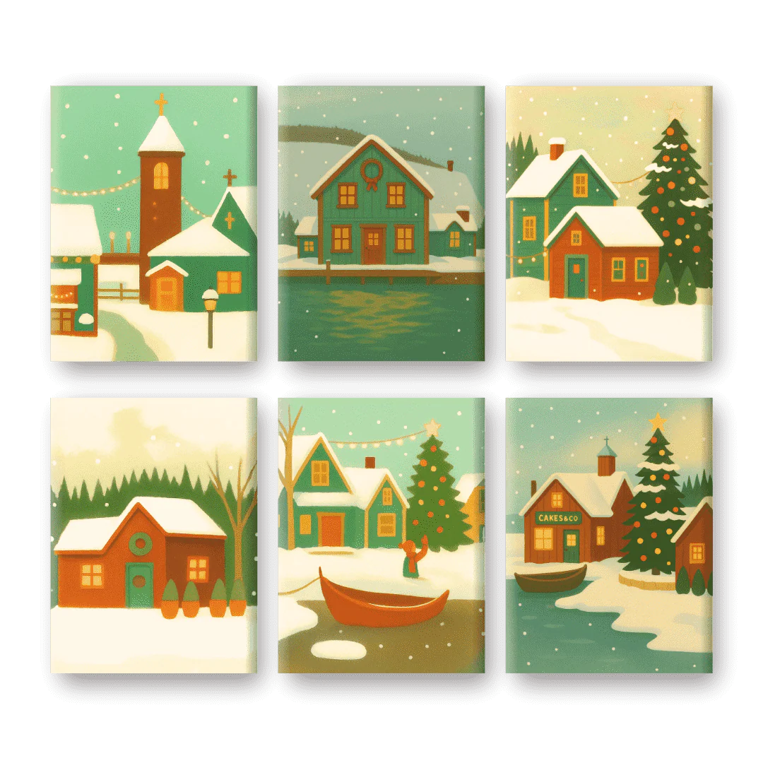 6 Mini-GemÀlde | Winterdorf Set