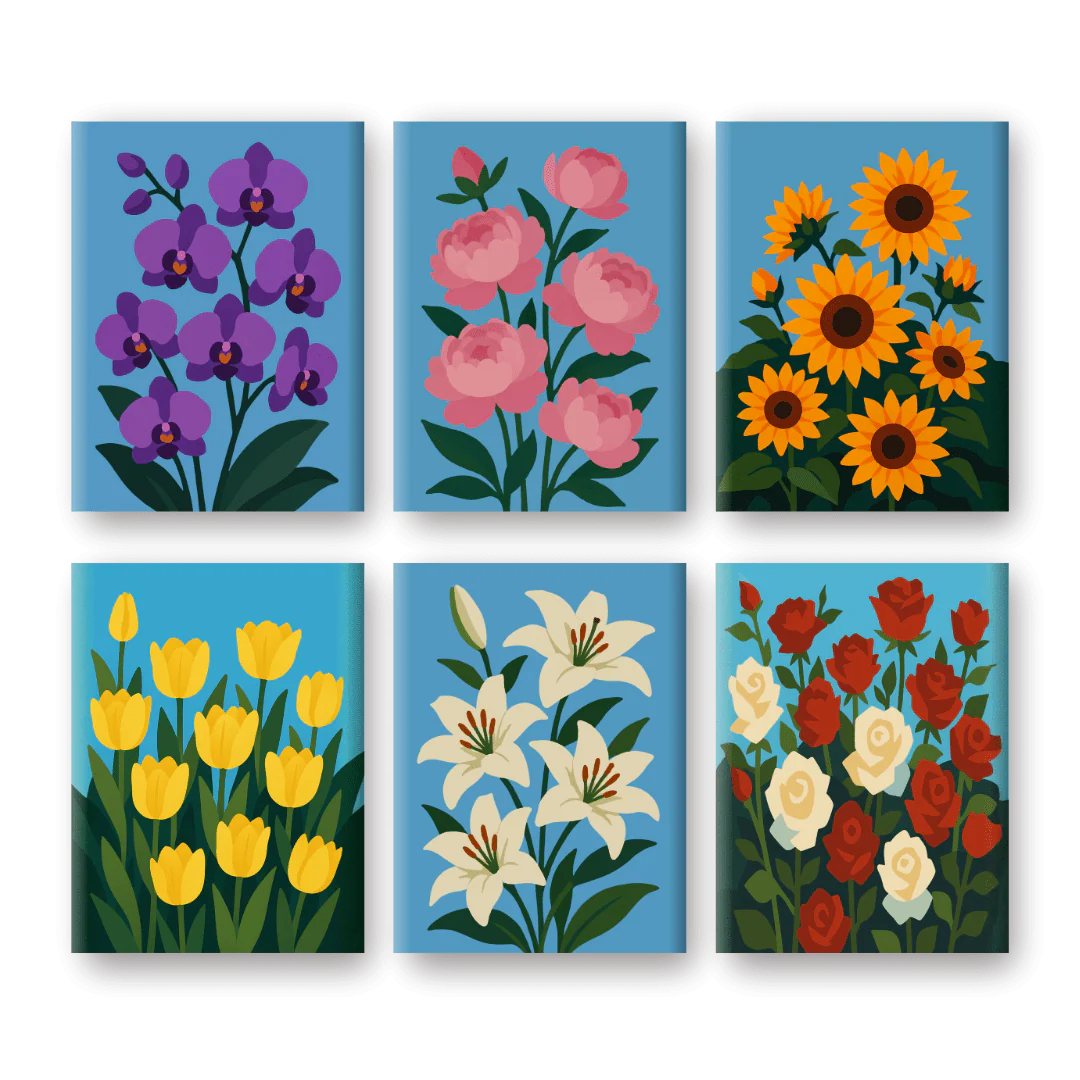 6 Mini-Gemälde | Wunderschönes Blumen Set