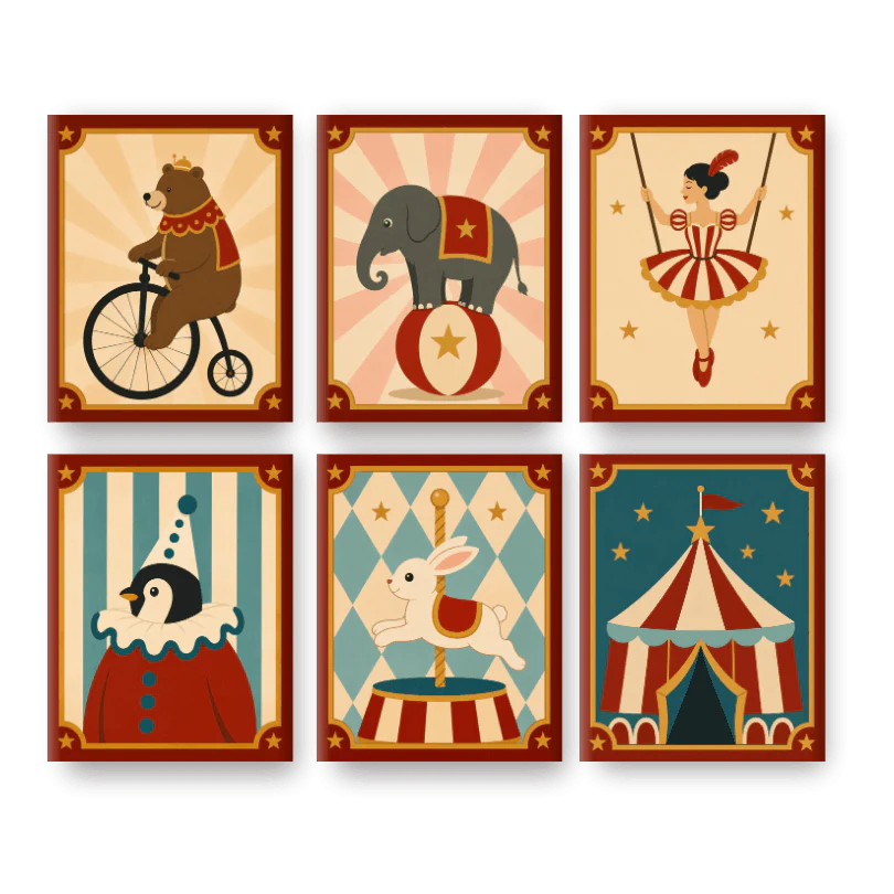 6 Mini-Gemälde | Zirkus Set