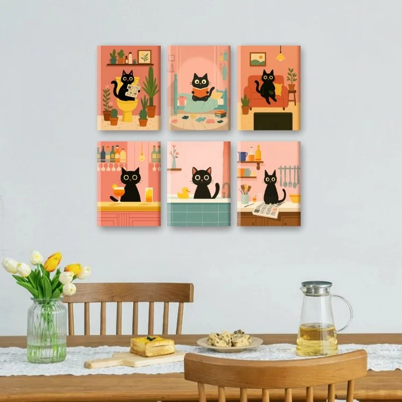 Malen nach Zahlen – 6 Mini-Gemälde | Das Schwarze-Katze-Set - Image 2