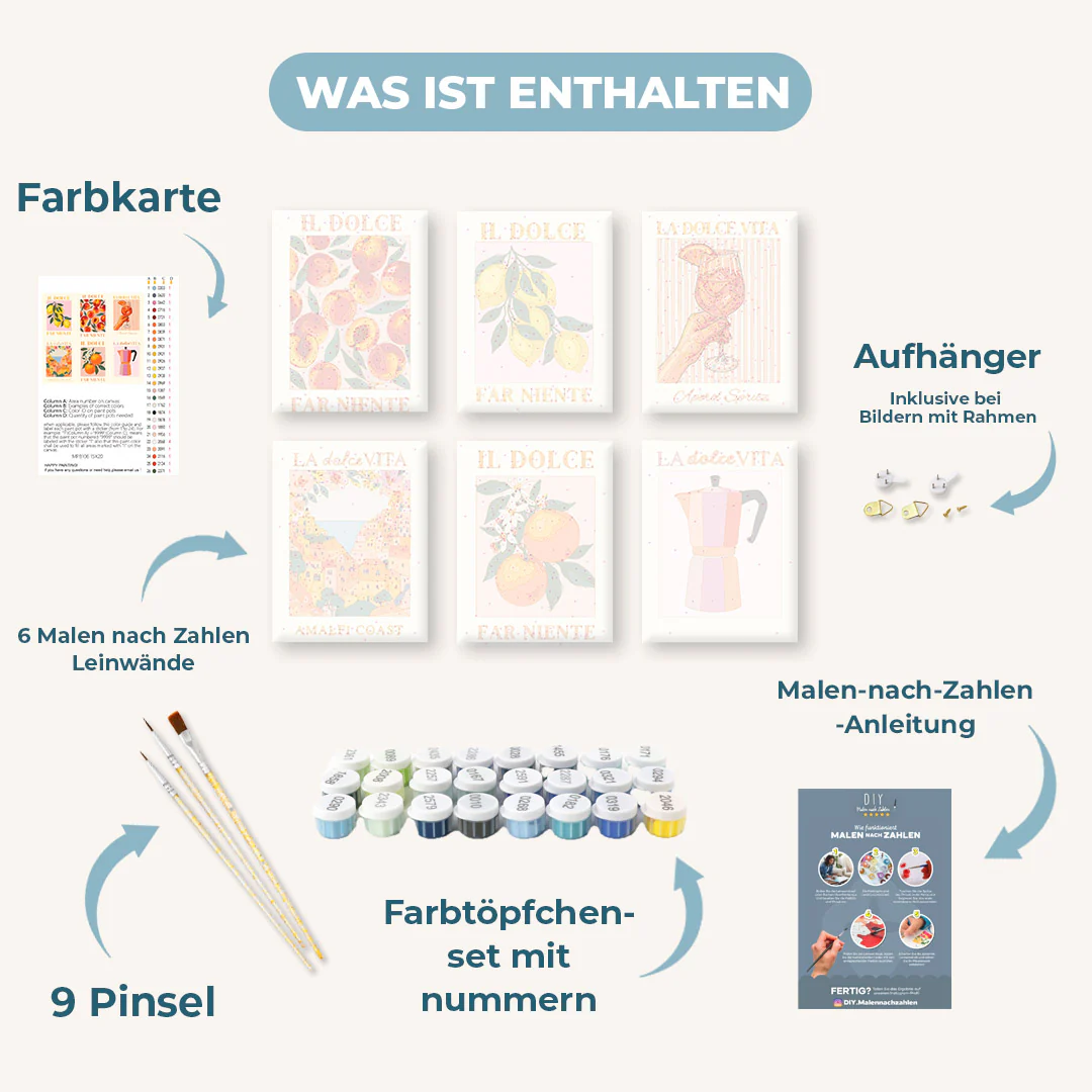 Malen nach Zahlen – 6 Mini-Gemälde | Italienische ''Dolce Vita'' Set - Image 3