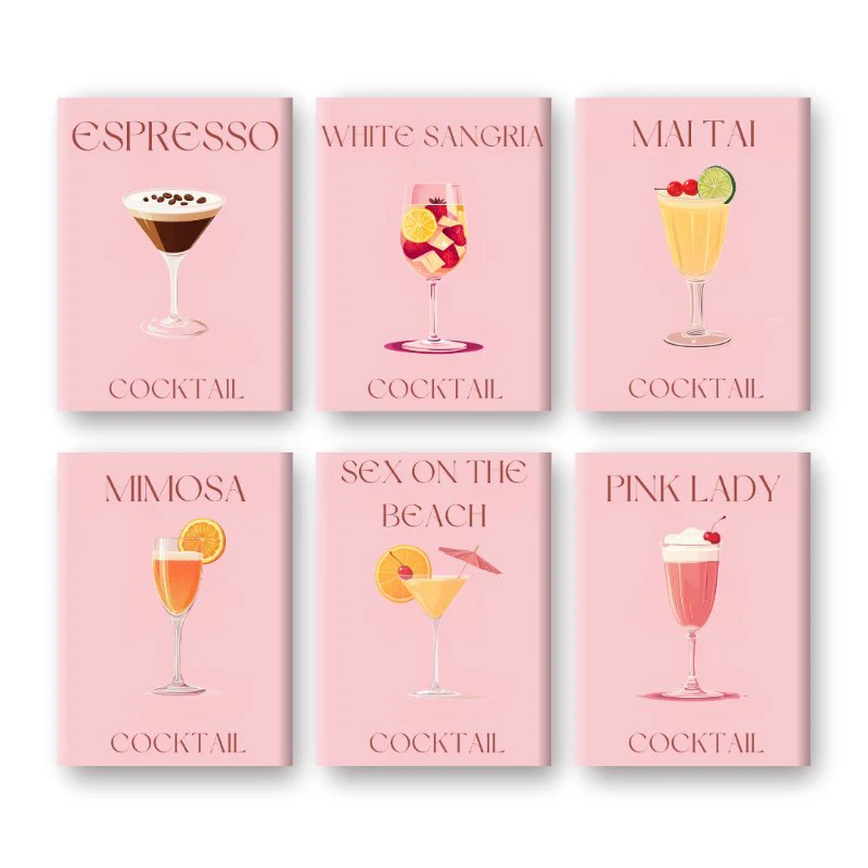Malen nach Zahlen – 6 Mini-Gemälde | Pink Cocktail-Set