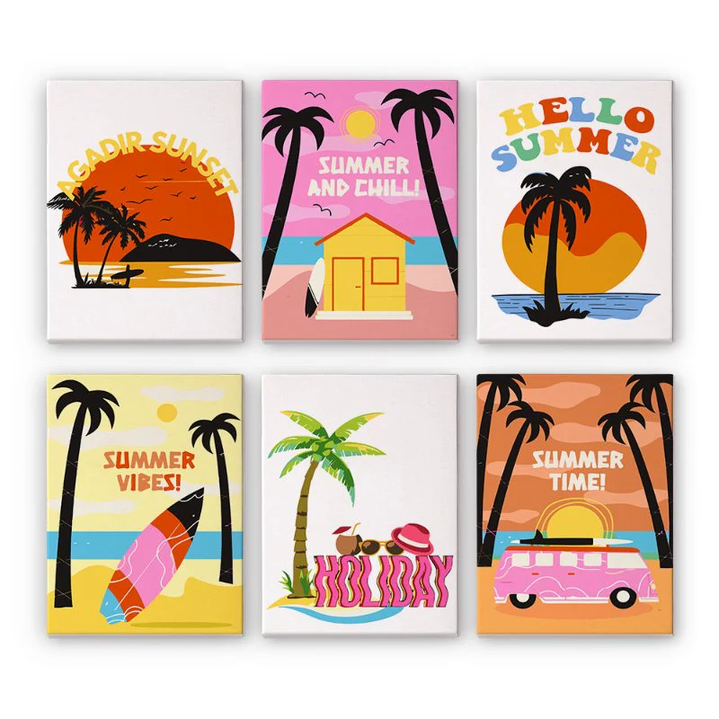 Malen nach Zahlen – 6 Mini-Gemälde | Sommer-Set