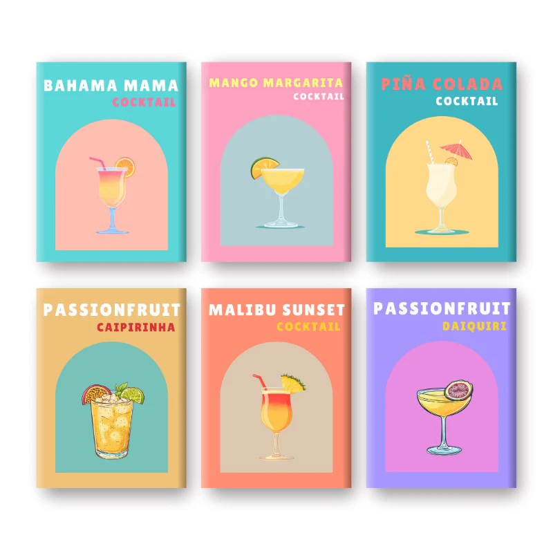 Malen nach Zahlen – 6 Mini-Gemälde | Tropisches Cocktail-Set