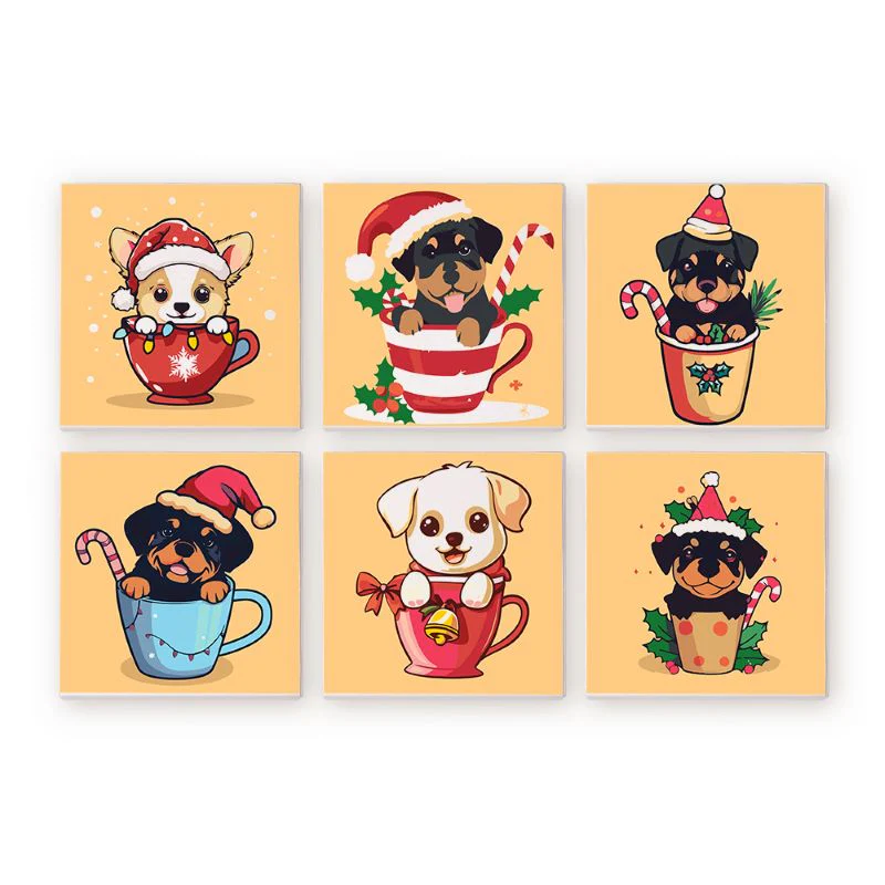 Malen nach Zahlen - 6 Mini- GemÀlde | Weihnachtshunde Set