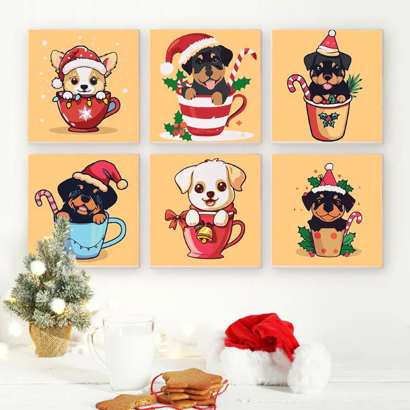 Malen nach Zahlen - 6 Mini- GemÀlde | Weihnachtshunde Set - Image 2