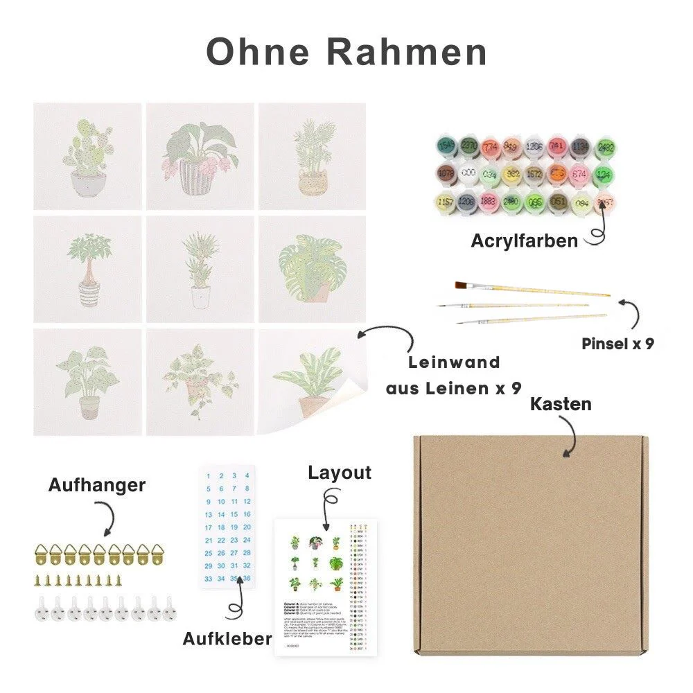 Malen nach Zahlen - 9 Mini-Gemälde | Zimmerpflanzen-Set - Image 4