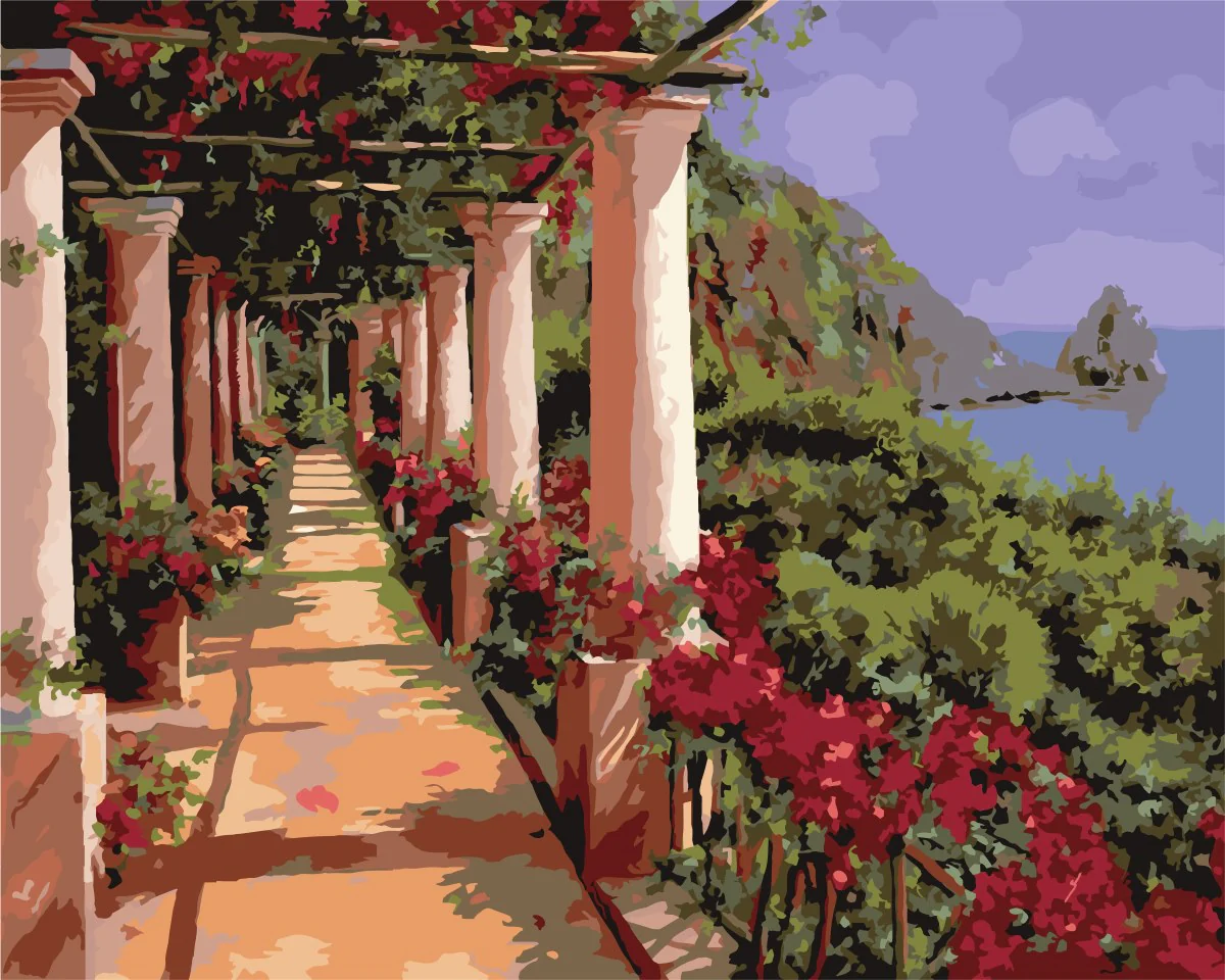 Malen nach Zahlen - Die Säulen und die Bougainvillea - by Guido Borelli
