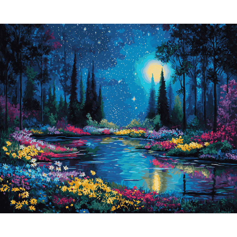 Malen nach Zahlen - Garten in der Sternennacht