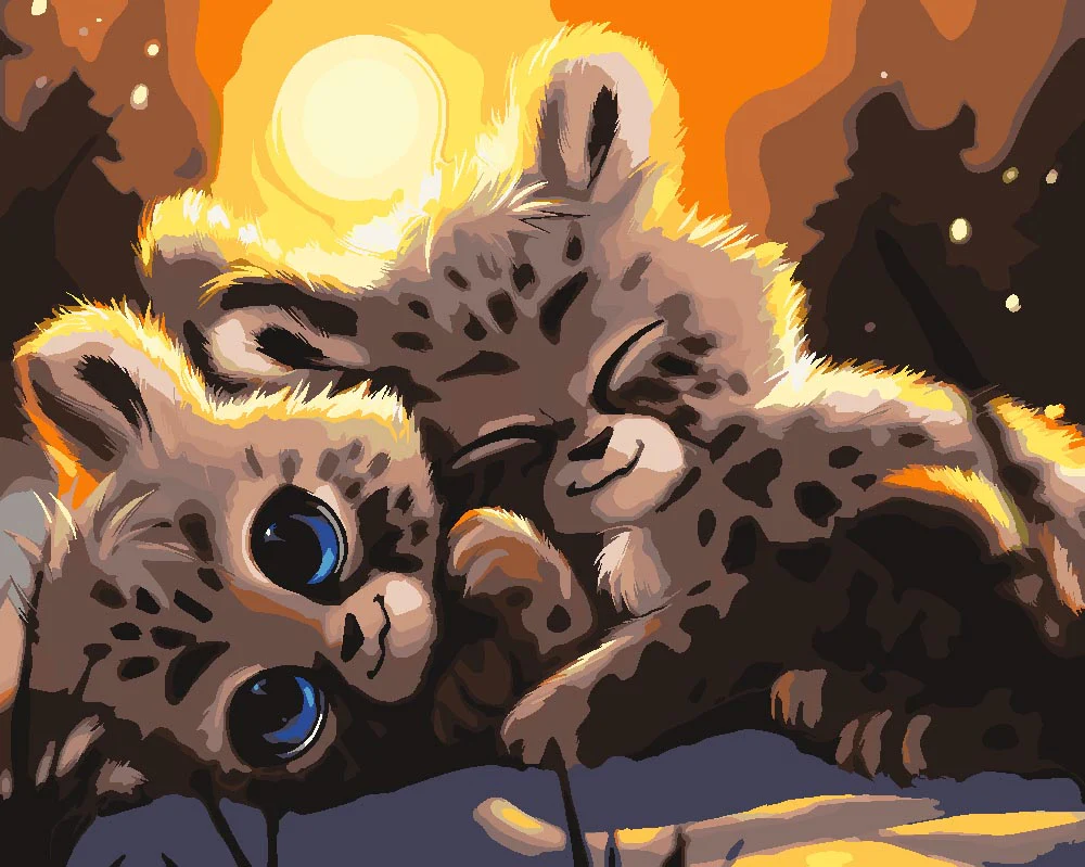 Malen nach Zahlen - Kuschelnde Leoparden - by Vink