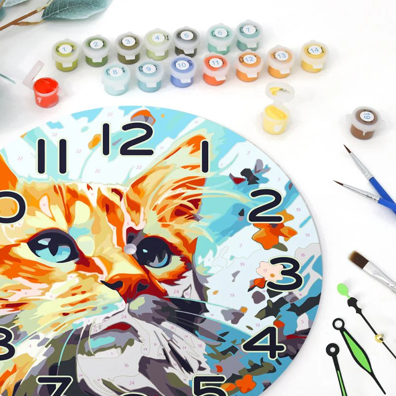 Malen nach Zahlen Uhr – Hübsche Katze - Image 8