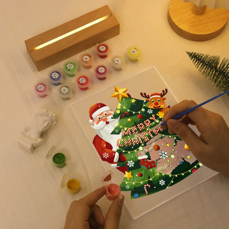 Malen nach Zahlen Weihnachtslampe | Weihnachtsmann und Rentier mit dem Baum - Image 6