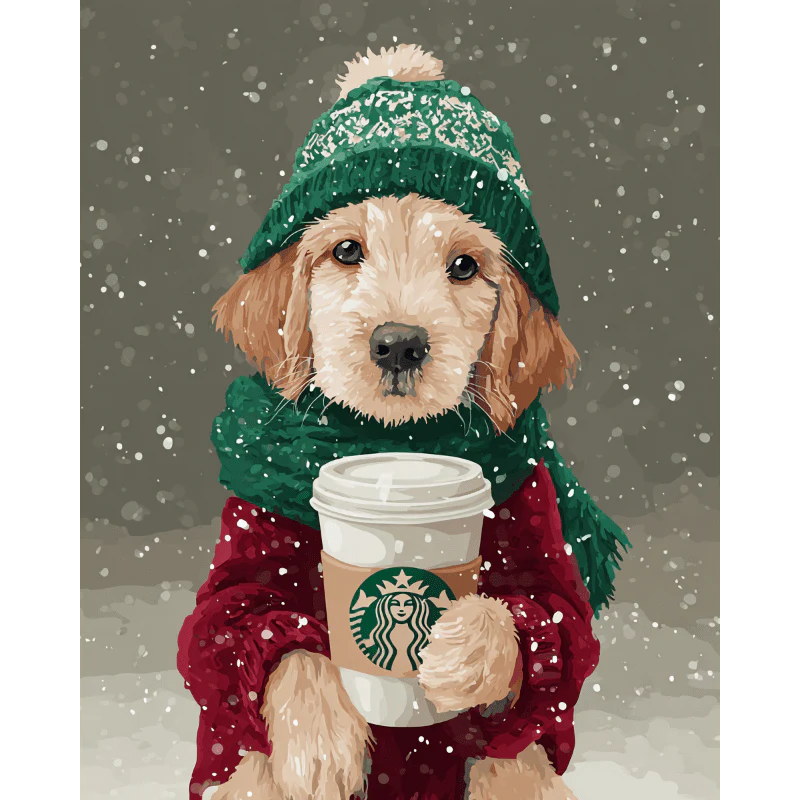 Malen nach Zahlen - Winter-Latte-Welpe